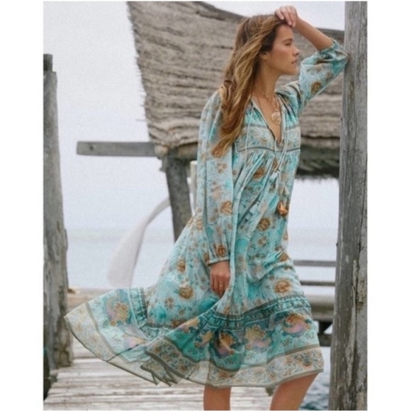 Spell & the Gypsy | Seashell boho midi dress in seafoam - Picture 3 of 16